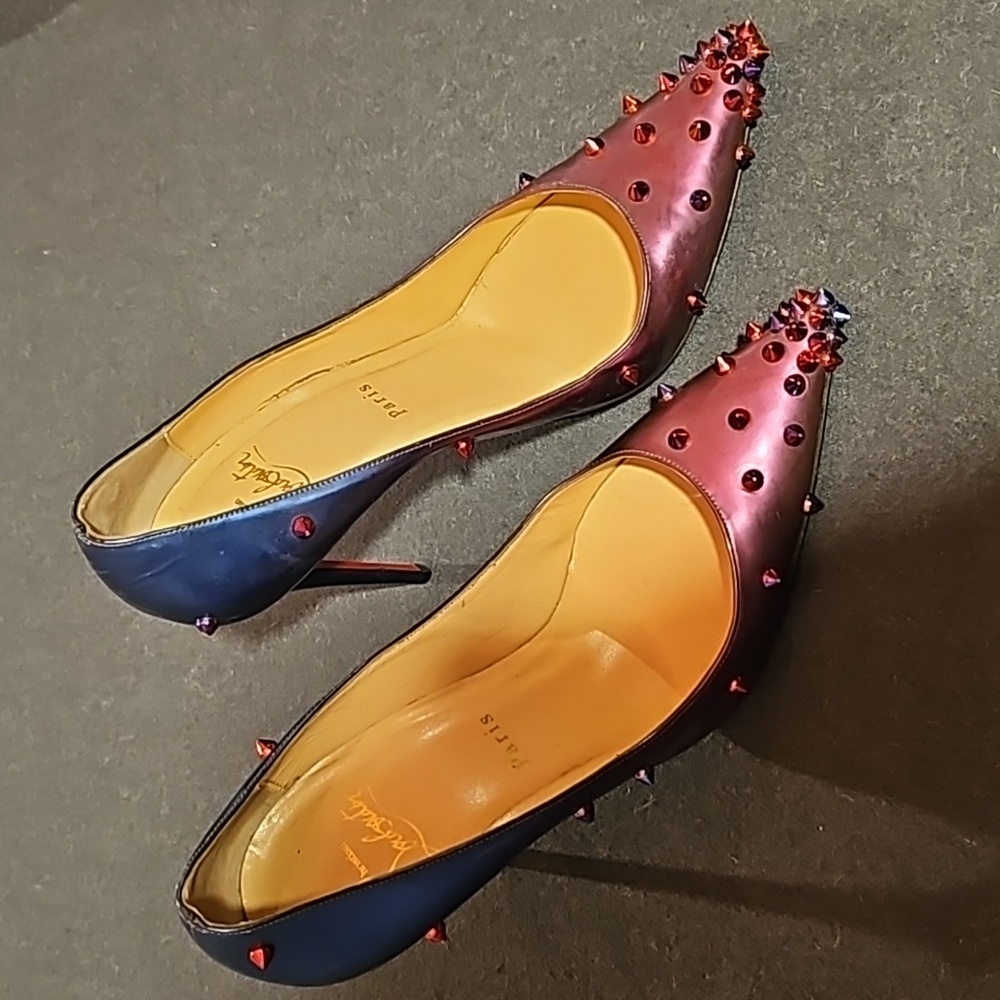 Rare Christian louboutin degraspike heels 37.5 Blue/purple ombre. 100mm heel